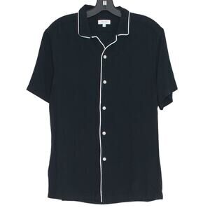 Reiss Shirt 50s Cuban Collar Camp Bowling Retro Minimalist Button Up Black Sz XL